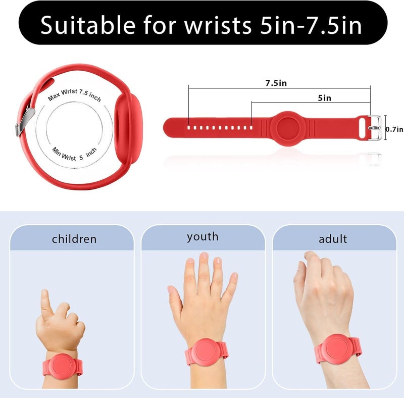Foweroty for AirTag Bracelet for Kids, Waterproof Cute Print for Air tag Holder for Kids with Soft Silicone Full Coverage Anti-Lost Hidden for Airtag Wristband Accessories for Child, Red - Image 3